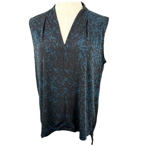 Tahari Womens Medium Sleeveless Blouse Animal Print V-Neck High Low Workwear EUC